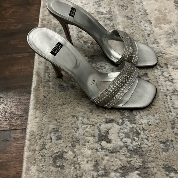 Gorgeous STUART WEITZMAN Vintage Silver Beaded High Heel Slip On’s/Mules Size 10 - Picture 10 of 10
